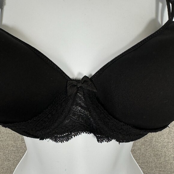 Simone Perele 34F Bra Underwired Black Smooth Floral Mesh Bow Adjustable Straps - Picture 6 of 16